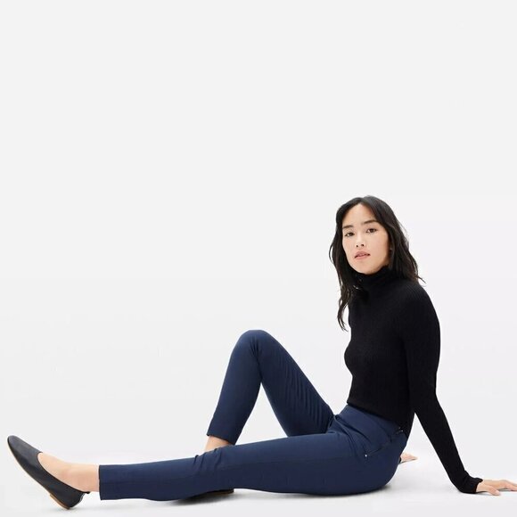 Everlane Navy The Side-Zip Stretch Cotton Pants, Size 12 - Picture 2 of 8